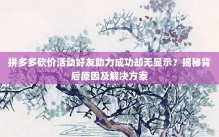 拼多多砍价活动好友助力成功却无显示？揭秘背后原因及解决方案