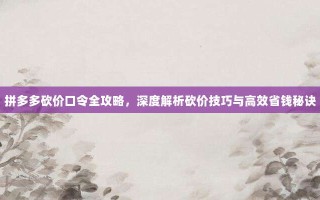 拼多多砍价口令全攻略，深度解析砍价技巧与高效省钱秘诀