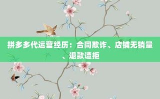 拼多多代运营经历：合同欺诈、店铺无销量、退款遭拒