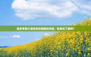 拼多多助力活动背后隐藏的风险，你真的了解吗？