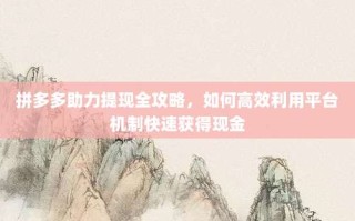拼多多助力提现全攻略，如何高效利用平台机制快速获得现金