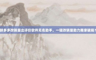 拼多多改销量出评价软件无名助手，一键改销量助力商家破局？