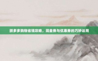 拼多多购物省钱攻略，现金券与优惠券的巧妙运用