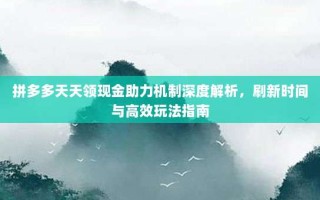 拼多多天天领现金助力机制深度解析，刷新时间与高效玩法指南