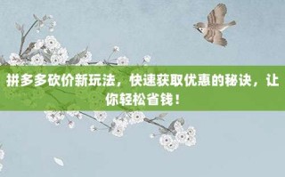 拼多多砍价新玩法，快速获取优惠的秘诀，让你轻松省钱！