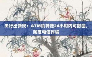 央行出新规：ATM机转账24小时内可撤回，防范电信诈骗