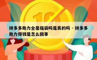 拼多多助力全是福袋吗是真的吗 - 拼多多助力得钱是怎么回事