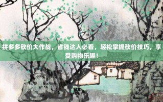 拼多多砍价大作战，省钱达人必看，轻松掌握砍价技巧，享受购物乐趣！