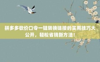 拼多多砍价口令一键转换链接的实用技巧大公开，轻松省钱新方法！