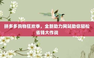 拼多多购物狂欢季，全新助力网站助你轻松省钱大作战