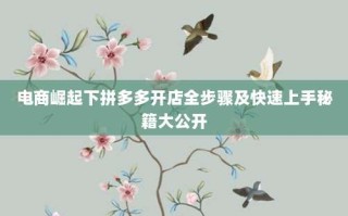电商崛起下拼多多开店全步骤及快速上手秘籍大公开