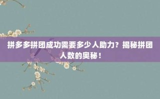 拼多多拼团成功需要多少人助力？揭秘拼团人数的奥秘！