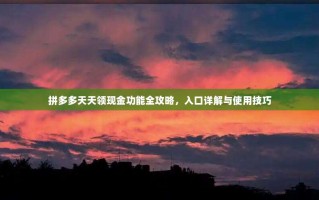 拼多多天天领现金功能全攻略，入口详解与使用技巧