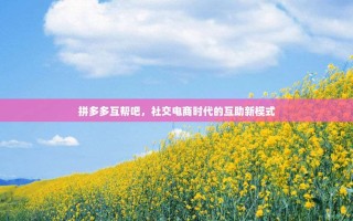 拼多多互帮吧，社交电商时代的互助新模式