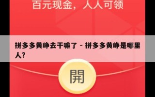 拼多多黄峥去干嘛了 - 拼多多黄峥是哪里人?