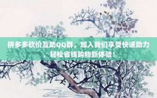 拼多多砍价互助QQ群，加入我们享受快速助力，轻松省钱购物新体验！