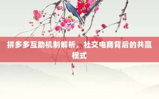 拼多多互助机制解析，社交电商背后的共赢模式