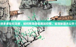 拼多多砍价攻略，如何有效降低商品价格，省钱秘籍大公开！