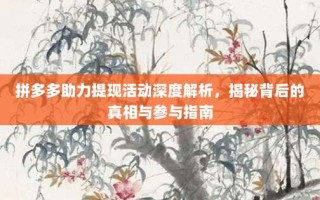 拼多多助力提现活动深度解析，揭秘背后的真相与参与指南