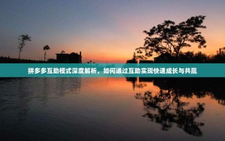 拼多多互助模式深度解析，如何通过互助实现快速成长与共赢