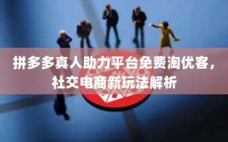 拼多多真人助力平台免费淘优客，社交电商新玩法解析