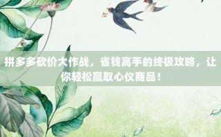 拼多多砍价大作战，省钱高手的终极攻略，让你轻松赢取心仪商品！