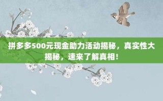 拼多多500元现金助力活动揭秘，真实性大揭秘，速来了解真相！