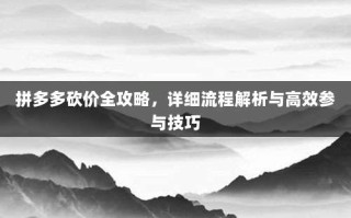 拼多多砍价全攻略，详细流程解析与高效参与技巧