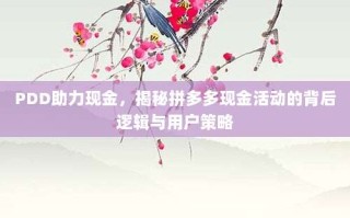PDD助力现金，揭秘拼多多现金活动的背后逻辑与用户策略
