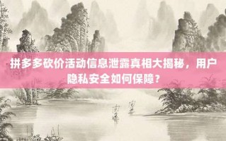 拼多多砍价活动信息泄露真相大揭秘，用户隐私安全如何保障？