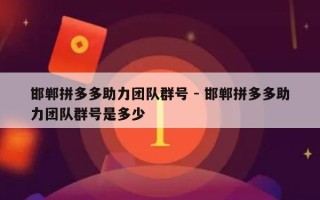 邯郸拼多多助力团队群号 - 邯郸拼多多助力团队群号是多少