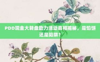 PDD现金大转盘助力活动真相揭秘，是馅饼还是陷阱？