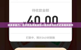 拼多多助力：在手机应用或微信小程序参与的方式及相关软件