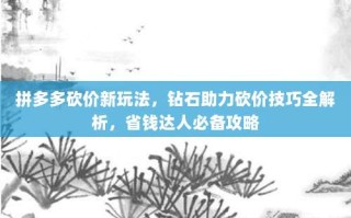 拼多多砍价新玩法，钻石助力砍价技巧全解析，省钱达人必备攻略