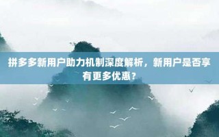 拼多多新用户助力机制深度解析，新用户是否享有更多优惠？