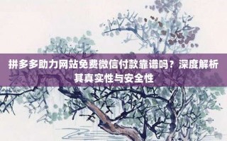 拼多多助力网站免费微信付款靠谱吗？深度解析其真实性与安全性