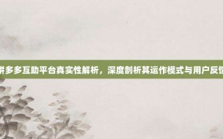 拼多多互助平台真实性解析，深度剖析其运作模式与用户反馈