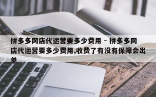 拼多多网店代运营要多少费用 - 拼多多网店代运营要多少费用,收费了有没有保障会出单