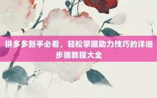 拼多多新手必看，轻松掌握助力技巧的详细步骤教程大全