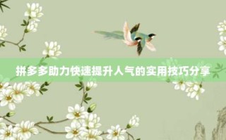 拼多多助力快速提升人气的实用技巧分享