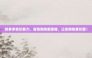 拼多多砍价助力，省钱购物新策略，让你购物更划算！