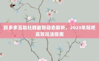拼多多互助社群最新动态解析，2023年贴吧高效玩法指南