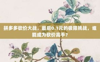 拼多多砍价大战，最后0.1元的极限挑战，谁能成为砍价高手？