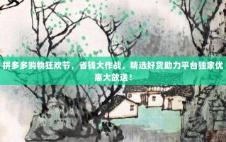 拼多多购物狂欢节，省钱大作战，精选好货助力平台独家优惠大放送！