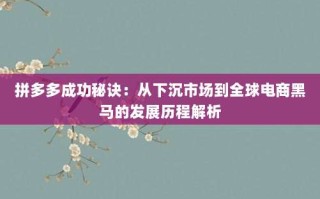 拼多多成功秘诀：从下沉市场到全球电商黑马的发展历程解析