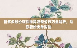 拼多多砍价软件推荐及砍价技巧全解析，助你轻松免单购物