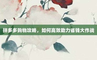 拼多多购物攻略，如何高效助力省钱大作战