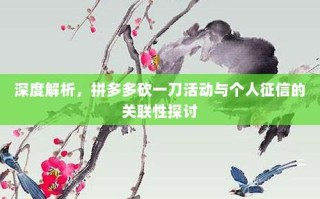 深度解析，拼多多砍一刀活动与个人征信的关联性探讨