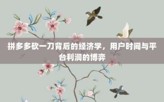 拼多多砍一刀背后的经济学，用户时间与平台利润的博弈