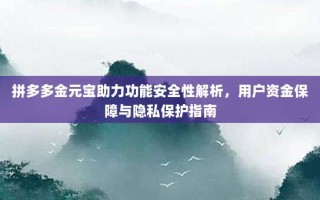 拼多多金元宝助力功能安全性解析，用户资金保障与隐私保护指南